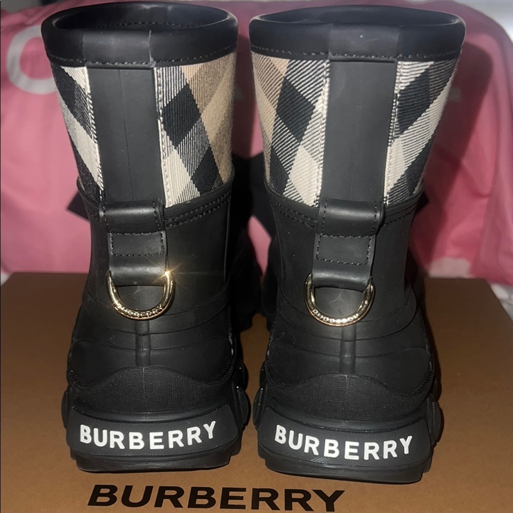 Burberry Black and Beige Plaid Rain Boots - Picture 3 of 9